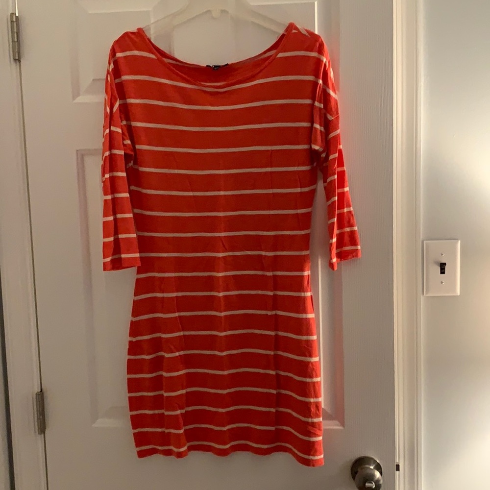 Short coral and cream stripped dress